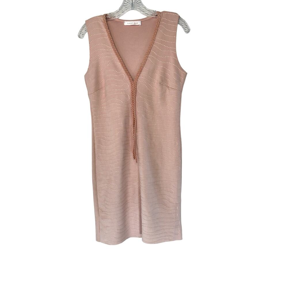 Laurie and Joe Pastel Pink‎ Girly Stitched Braided V-Neck Sleeveless Dress